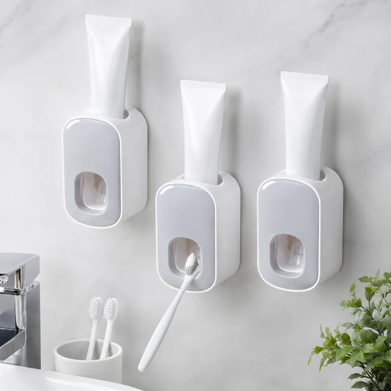 Automatic Toothpaste Dispenser Wall Holder Bathroom Set