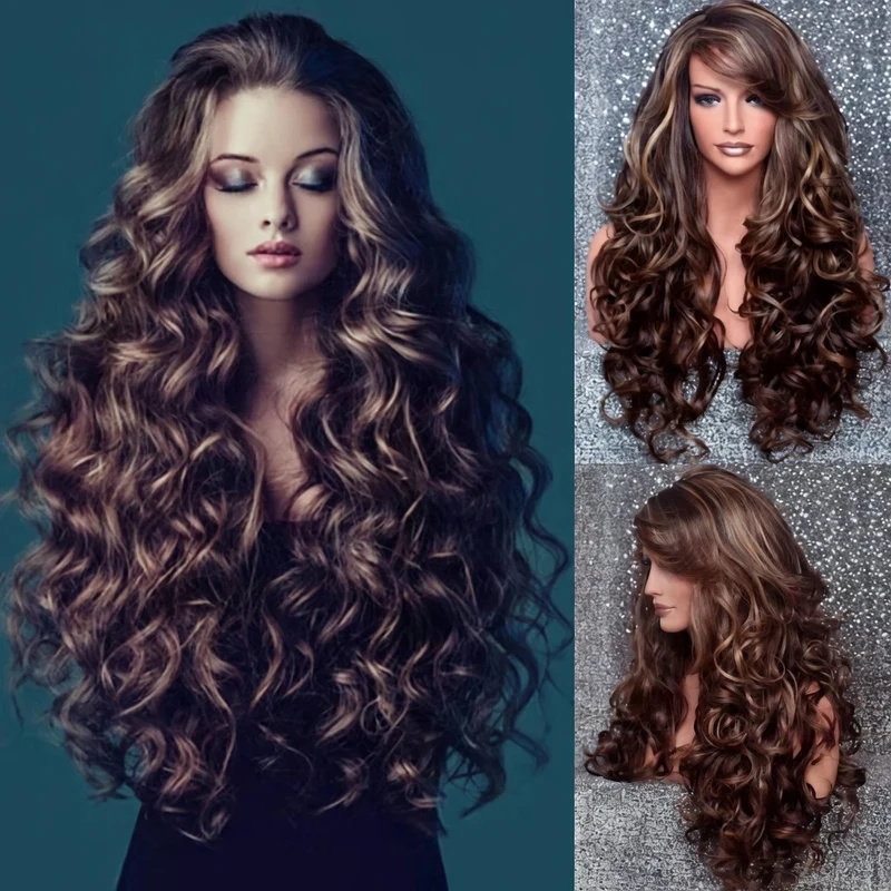Long Curly Wig With Bangs - 60-65cm Big Waves for Women
