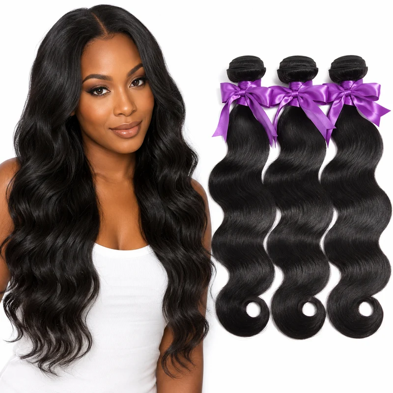Body Wave Human Hair Bundles - Full Natural Black Weave
