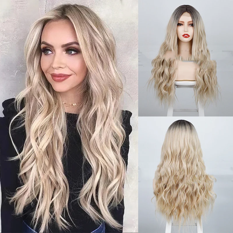24 Inch Synthetic Curly Wig with Middle Part and Ripple