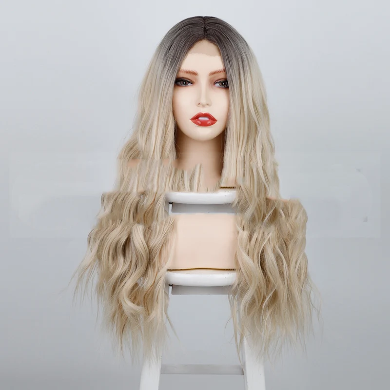 24 Inch Synthetic Curly Wig with Middle Part and Ripple