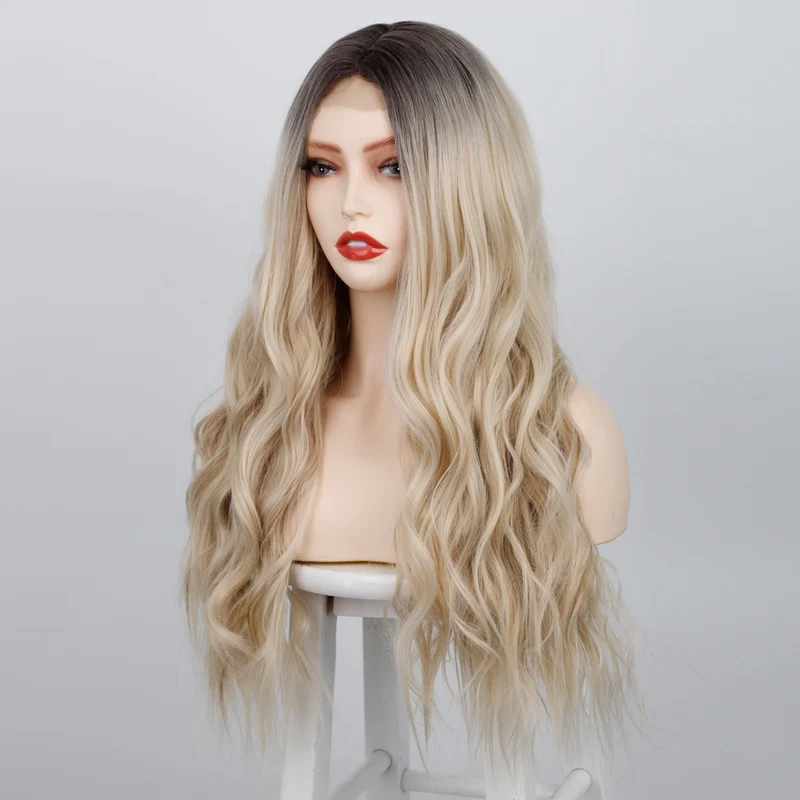 24 Inch Synthetic Curly Wig with Middle Part and Ripple