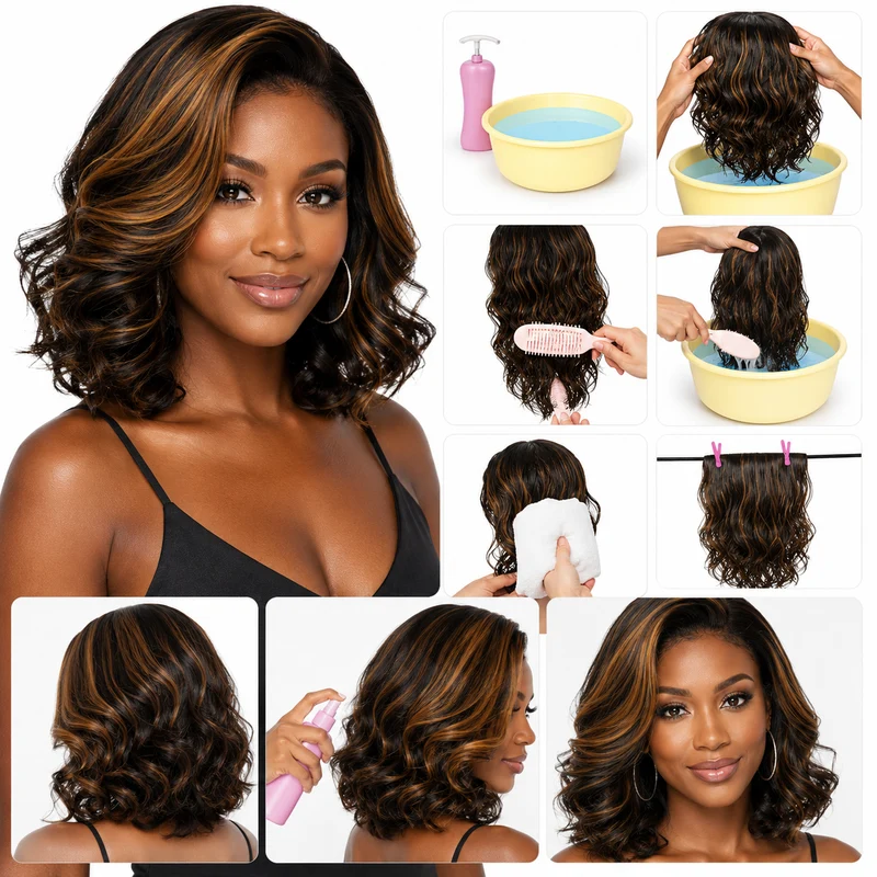 Short Curly Wig Black Brown Mid Part Exotic Volume Hair