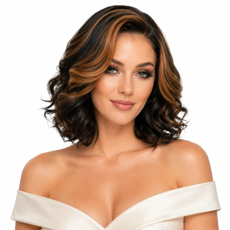 Short Curly Wig Black Brown Mid Part Exotic Volume Hair