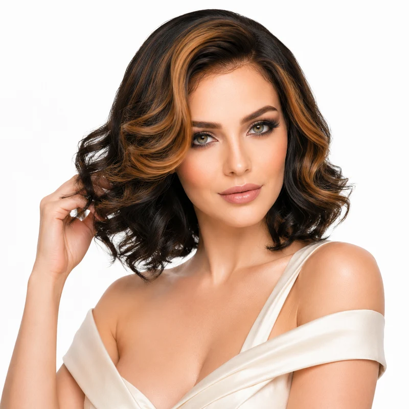 Short Curly Wig Black Brown Mid Part Exotic Volume Hair