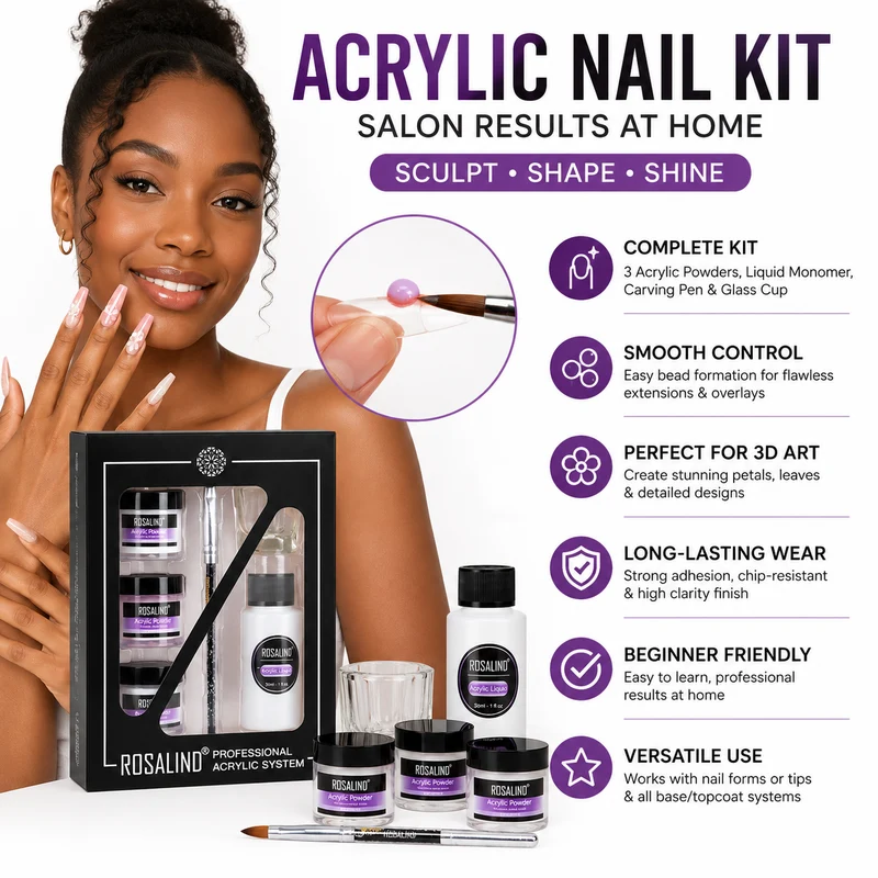 Acrylic Nail Kit for Extensions and 3D Nail Art at Home
