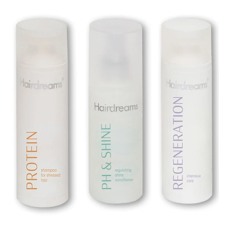 Hairdreams Set Protein Shampoo 200 ml + Regeneration Care Pflege 200 ml + ph&shine Spray 150 ml