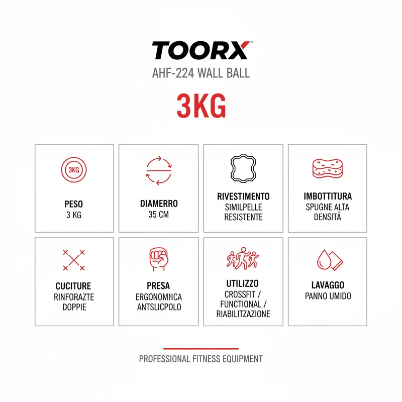 Toorx Wall Ball AHF-224 3kg Ø35cm Nero Grigio