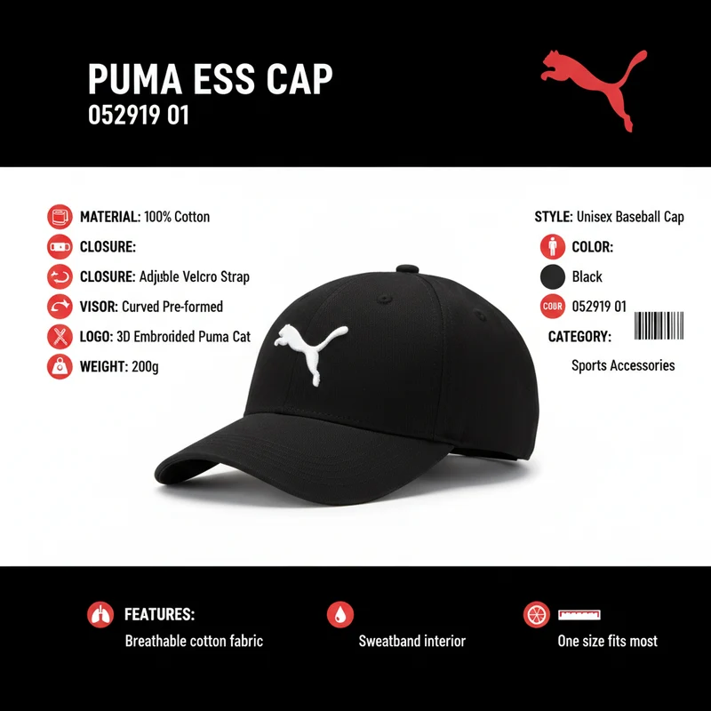 Puma ESS Cap 052919 01 | Cappellino Unisex Visiera Curva Nero